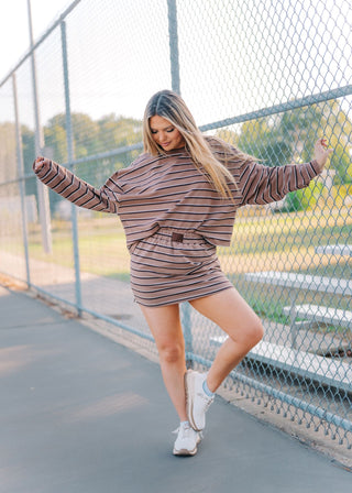 Brown & Tan Striped Top & Skort Set