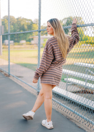 Brown & Tan Striped Top & Skort Set