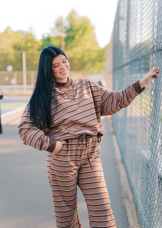 Brown Striped Mock Neck Pant Set