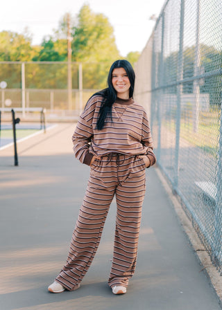 Brown Striped Mock Neck Pant Set