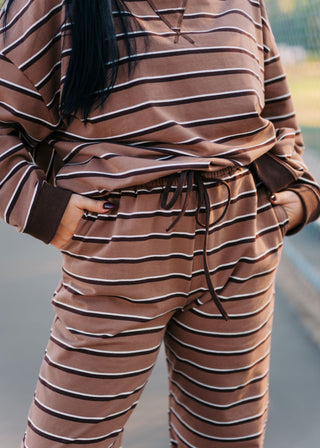 Brown Striped Mock Neck Pant Set