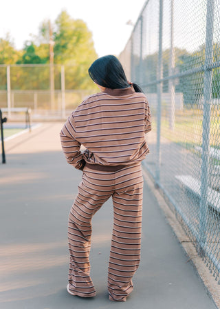 Brown Striped Mock Neck Pant Set