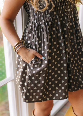 Brown Polka Dot Lace Trim Babydoll Dress