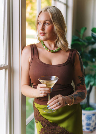 Brown Scoop Neck Ribbed Tank Top