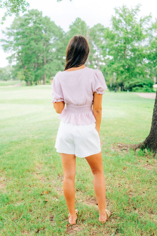 White High Waisted Pleated Shorts
