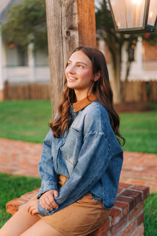 Leila Suede Collar Denim Jacket