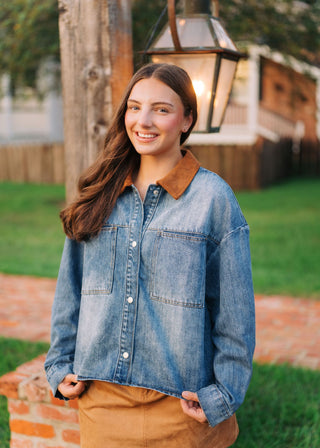 Leila Suede Collar Denim Jacket