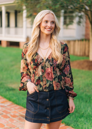 Fall Floral Long Sleeve Blouse
