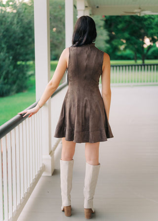 Mocha Suede Mock Neck Mini Dress