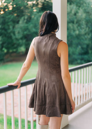 Mocha Suede Mock Neck Mini Dress