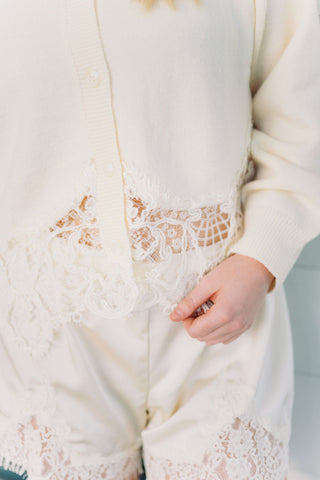 Cream Lace Hem Button Up Cardigan
