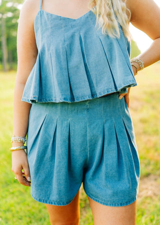Denim Pleated Skort Set