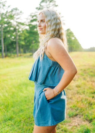 Denim Pleated Skort Set