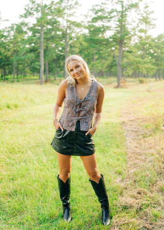 Black Studded Leather Mini Skort