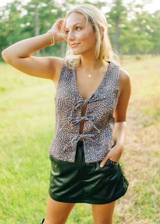 Black Studded Leather Mini Skort