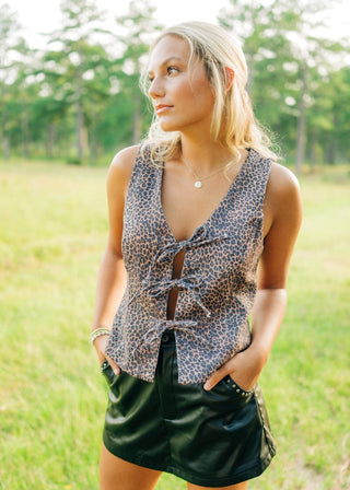 Leopard Tie Front Vest Top