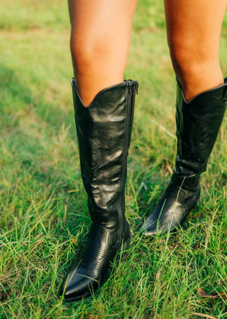 Black Vegan Leather Cowgirl Boots