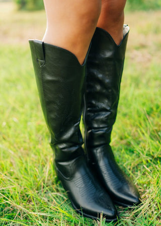 Black Vegan Leather Cowgirl Boots