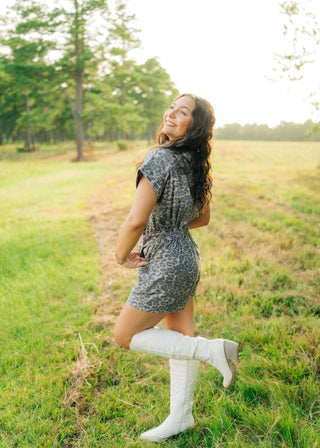 Leopard Denim Button Up Romper