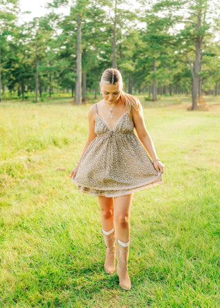 Leopard Lace Trim Mini Dress