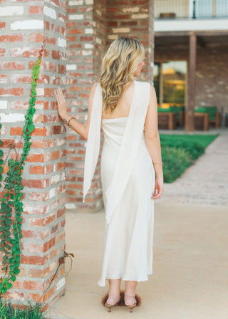 Cream Scarf Halter Midi Dress