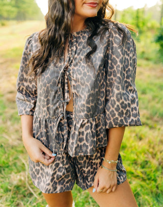 Leopard Tie Front Short Set
