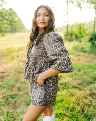 Leopard Tie Front Short Set