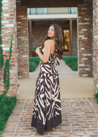 Brown Tiger Halter Top & Maxi Skirt Set