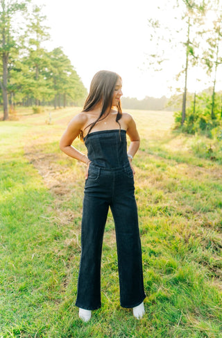 Black Strapless Denim Jumpsuit