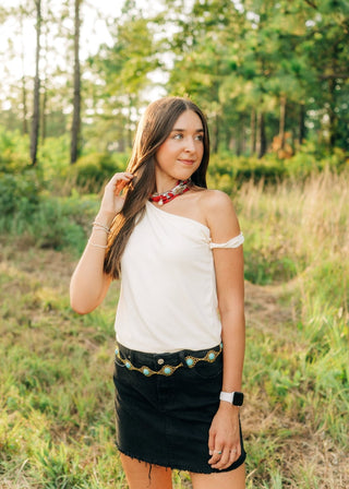 Black Frayed Hem Mini Skirt