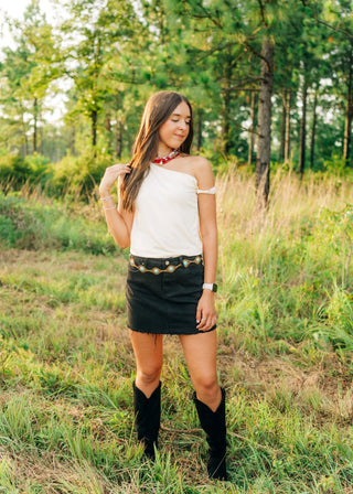 Black Frayed Hem Mini Skirt