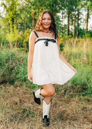 Cream Bow Detail Flowy Romper