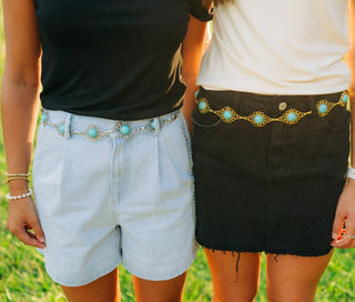 Turquoise Detail Silver Chain Belt
