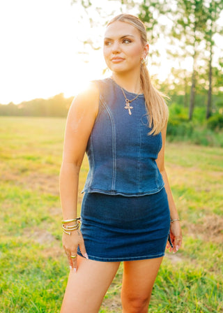 Dark Wash Denim Open Back Set