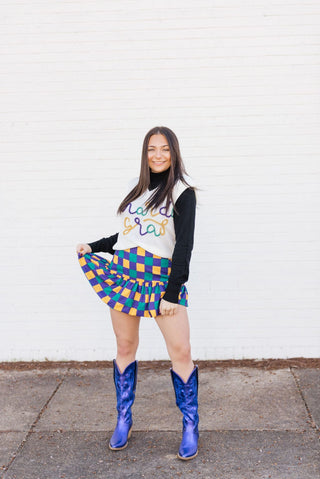 Mardi Gras Checkered Mini Balloon Skirt