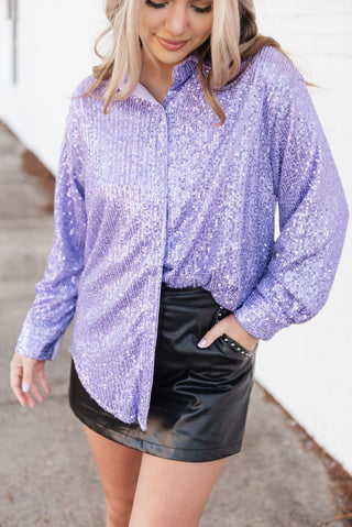 Mardi Gras Lavender Sequin Blouse