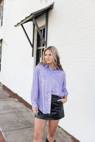 Mardi Gras Lavender Sequin Blouse