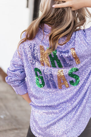 Mardi Gras Lavender Sequin Blouse