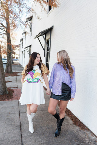 Mardi Gras Lavender Sequin Blouse