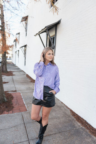 Mardi Gras Lavender Sequin Blouse