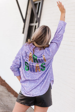 Mardi Gras Lavender Sequin Blouse