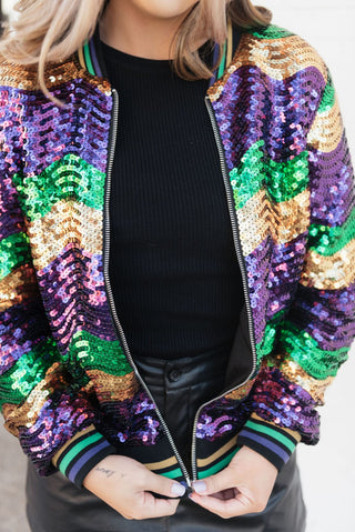 Mardi Gras Sequin Bomber Jacket