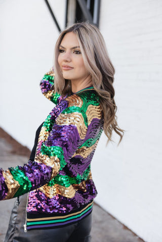 Mardi Gras Sequin Bomber Jacket