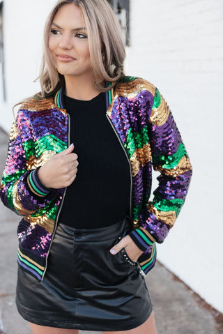 Mardi Gras Sequin Bomber Jacket