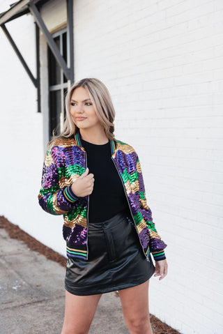 Mardi Gras Sequin Bomber Jacket