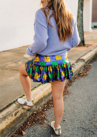 Mardi Gras Sequin Checkered Mini Skort from Select Trends Boutique
