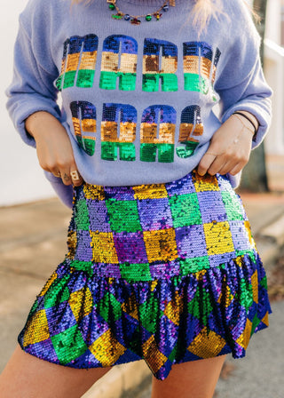 Mardi Gras Sequin Checkered Mini Skort from Select Trends Boutique