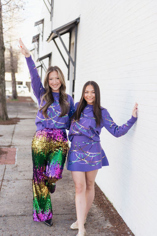 Mardi Gras Sequin Stretchy Pants