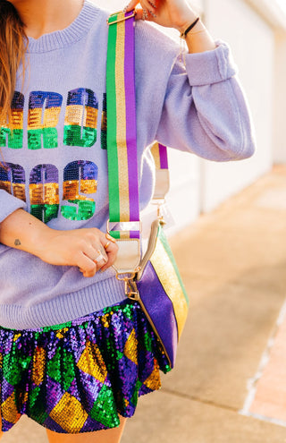 Mardi Gras Striped Bag Strap from Select Trends Boutique