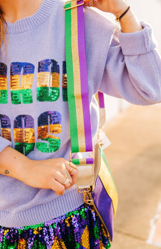 Mardi Gras Striped Bag Strap from Select Trends Boutique